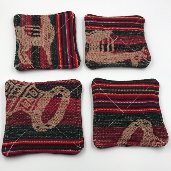 Set of Four Peruvian Red Fabric Coasters - Picture 3 of 3